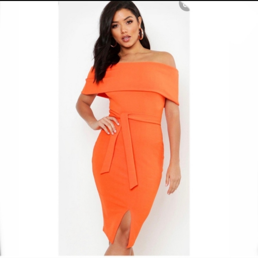 Boohoo off the shoulder bodycon dress